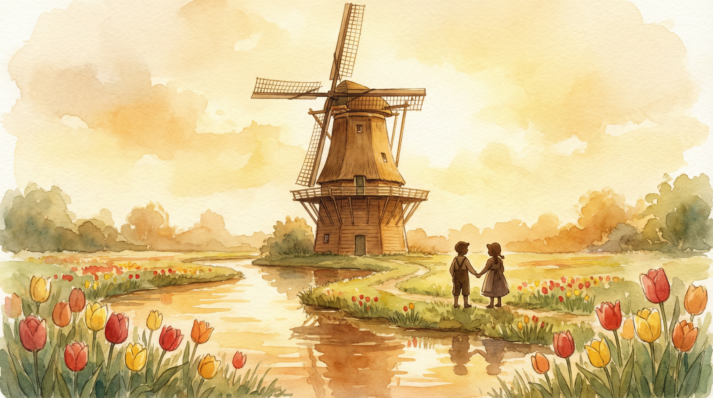 Illustration for A Windmill In Old Amsterdam